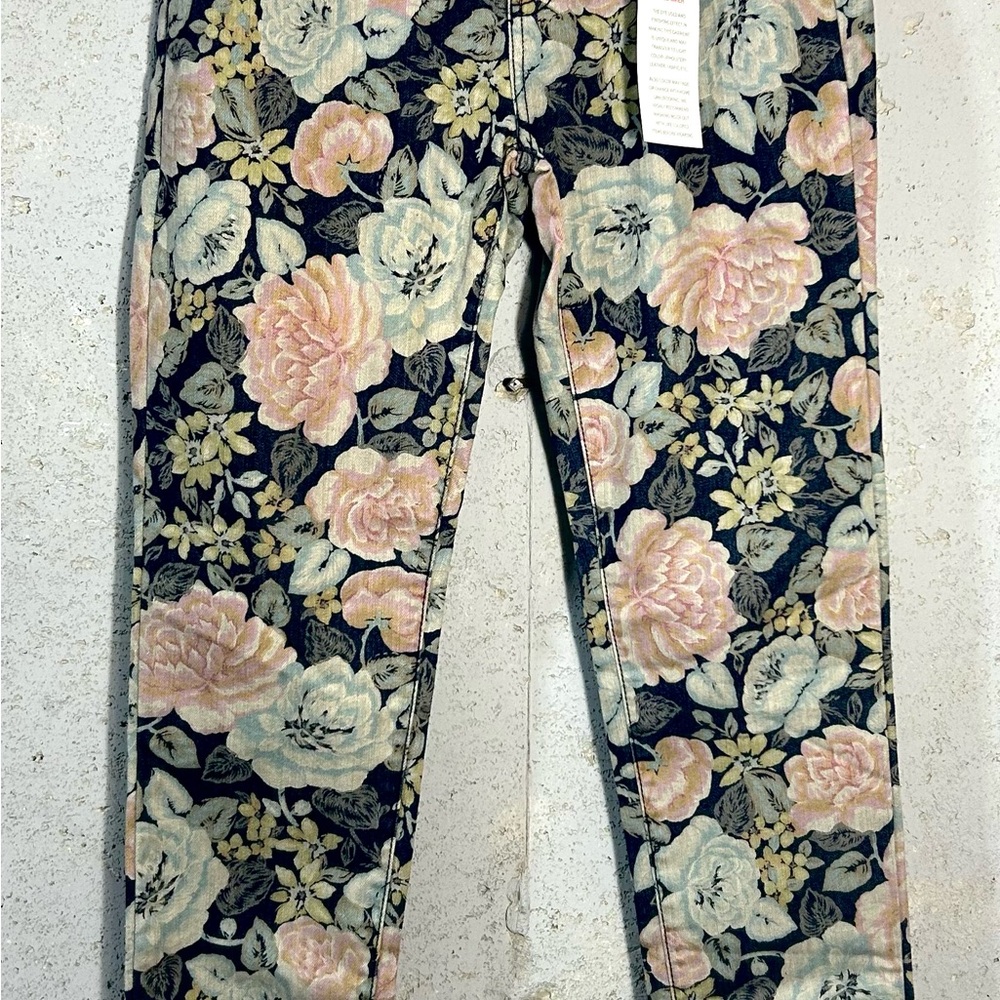 Sz 9 Jalate Floral Denim Jeans Straight Leg